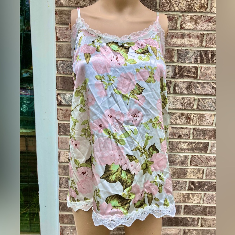 2X White/Pink/Green Lace Silky Cami Top